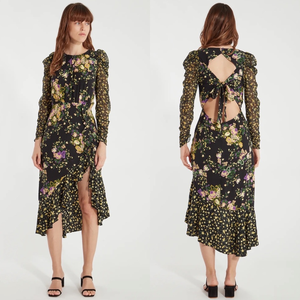 For Love and Lemons Ross Floral Black Midi Dress
